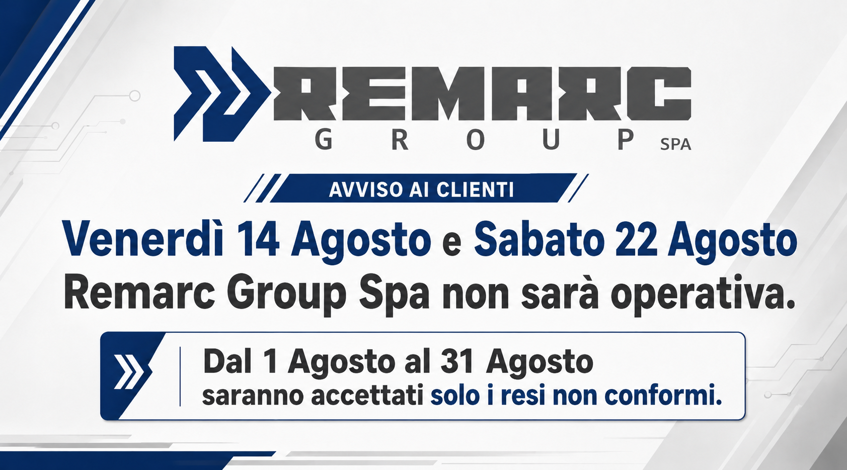 Banner Chiusra Agosto 2026 E Avviso Resi